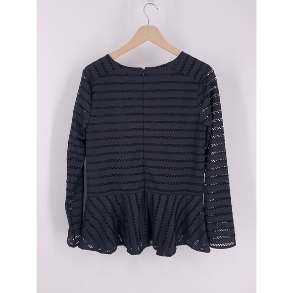 Banana Republic Black Mesh Peplum Long Sleeve Blouse M - Picture 3 of 13
